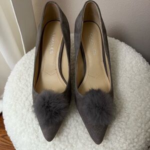 Charles David gray suede pointed toe with Pom Pom detail pumps size 6.5